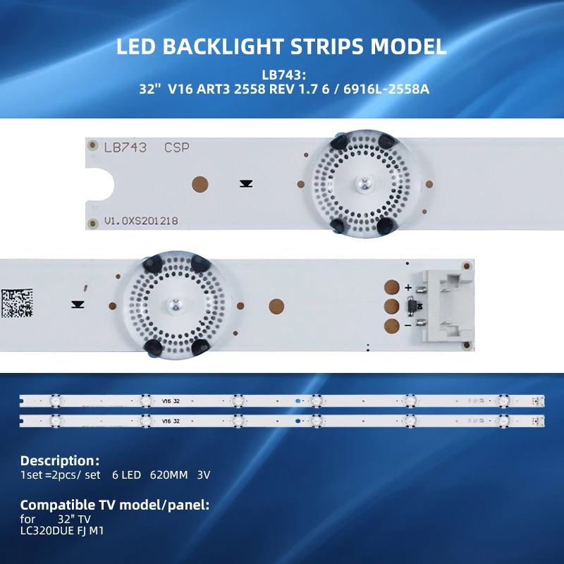 Wholesale Price 32 Inch TV Backlight LED Strip For 32LH530V LC320DUE-FJM1 LC320DUE-FJM4. 32'V16 ART3 2558 REV 1.7 6 6916L-2558A
