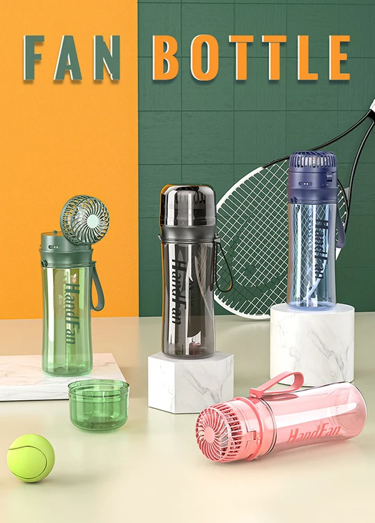 Eco Friendly Creative Mini Fan Portable Cool Rechargeable Plastic Water Bottle with Fan