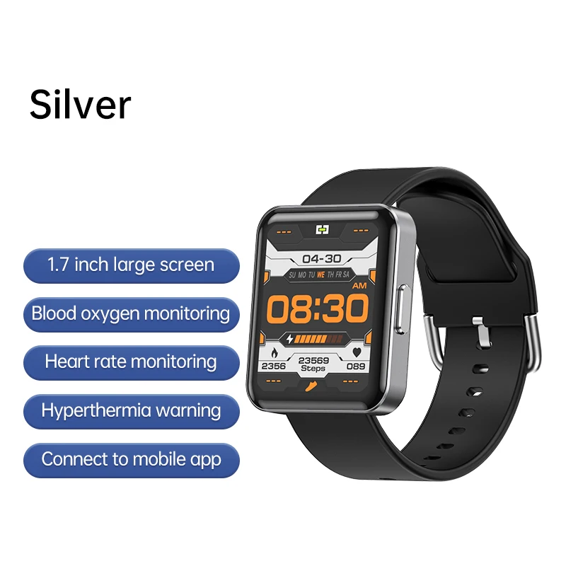 Смарт-часы с измерением температуры тела, 1,7 дюйма, IP67, водонепроницаемые Смарт-часы с измерением кровяного давления