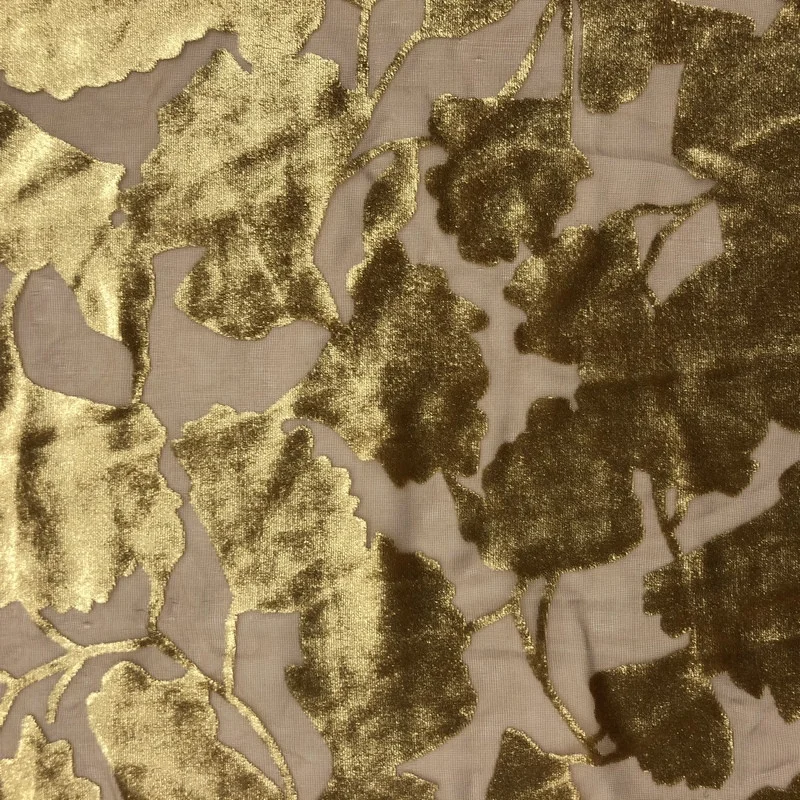 
Silk Rayon Burn out Gold Print Velvet Fabric 