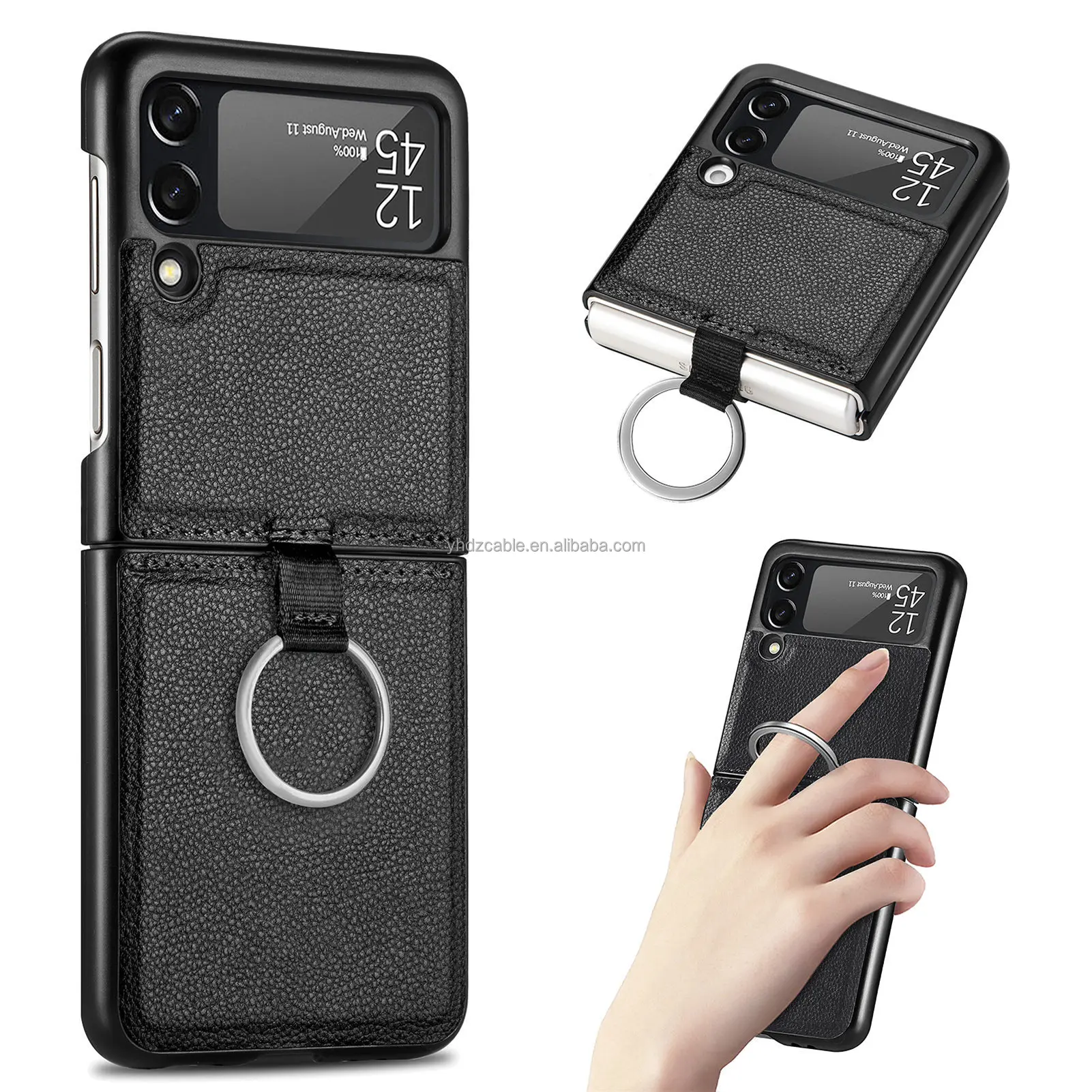 Japan and South Korea hot sale suitable for Samsung z flip 3 ring type same phone case flip3 folding screen PU protective case