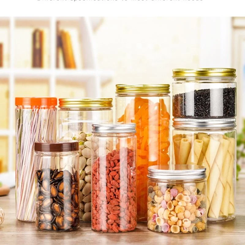 Custom Plastic Food Packaging 6oz 12oz 16oz Cookie Candy PET Storage Jars With Lids