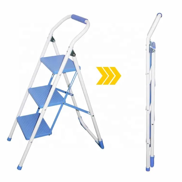 Kitchen Small Steel  Folding 3 Step Ladder Stool Slim Design Portable Household Metal 2 3 Step Ladder With Handrail