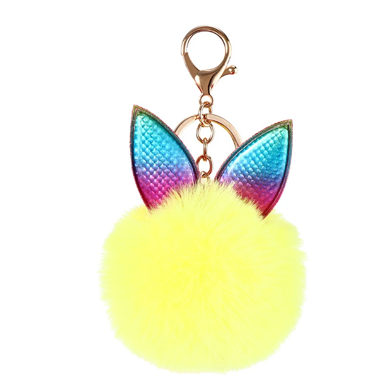 Fancy Fluffy Faux Fur Pompom Rabbit Ear Key Chain Faux Rabbit Fur Keychain
