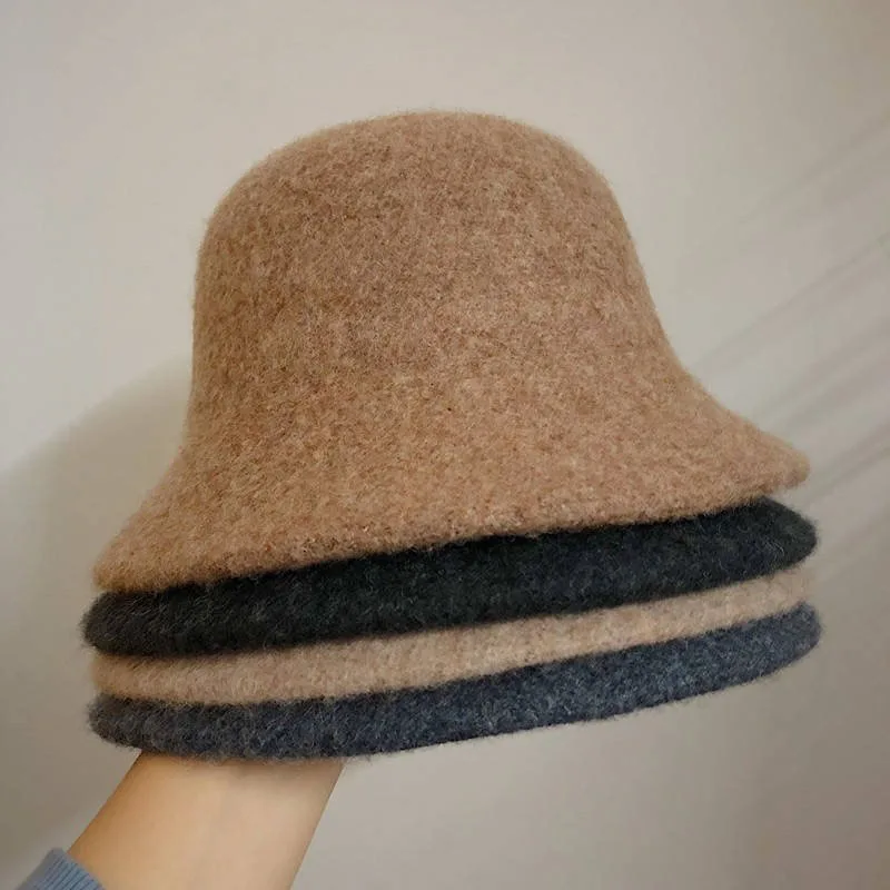Fashion Bucket Hat For Women Ladies Wool Bucket Hats Thicken Winter Cap