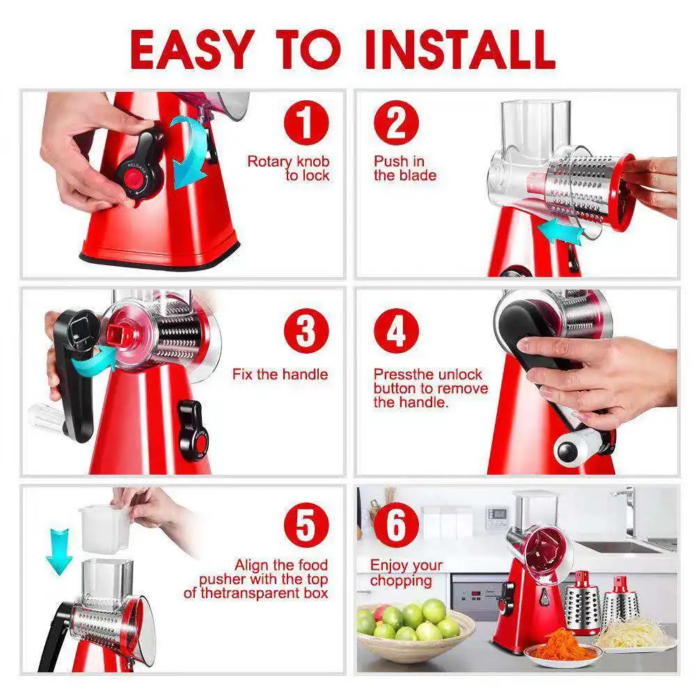 Kitchen Helper Multifunctional 3 in 1 Mandoline Drum Slicer Manual Vegetable cutter Kitchen Rotary Cheese Grater
