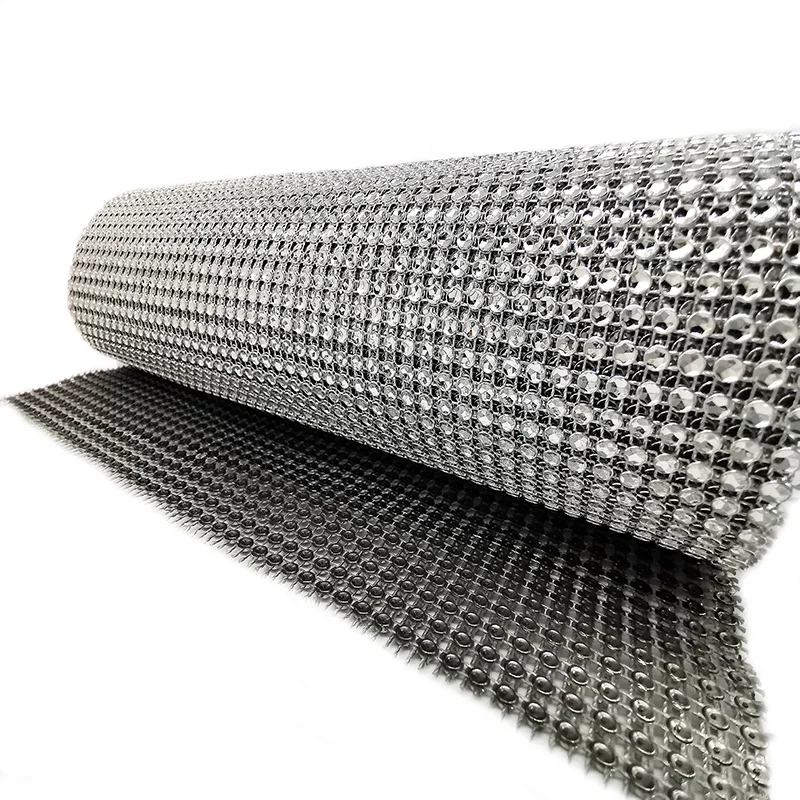 
50 row silver 5 Yards Diamond Mesh ribbon plastic rhinestone Wrap Roll for Cake Banding 