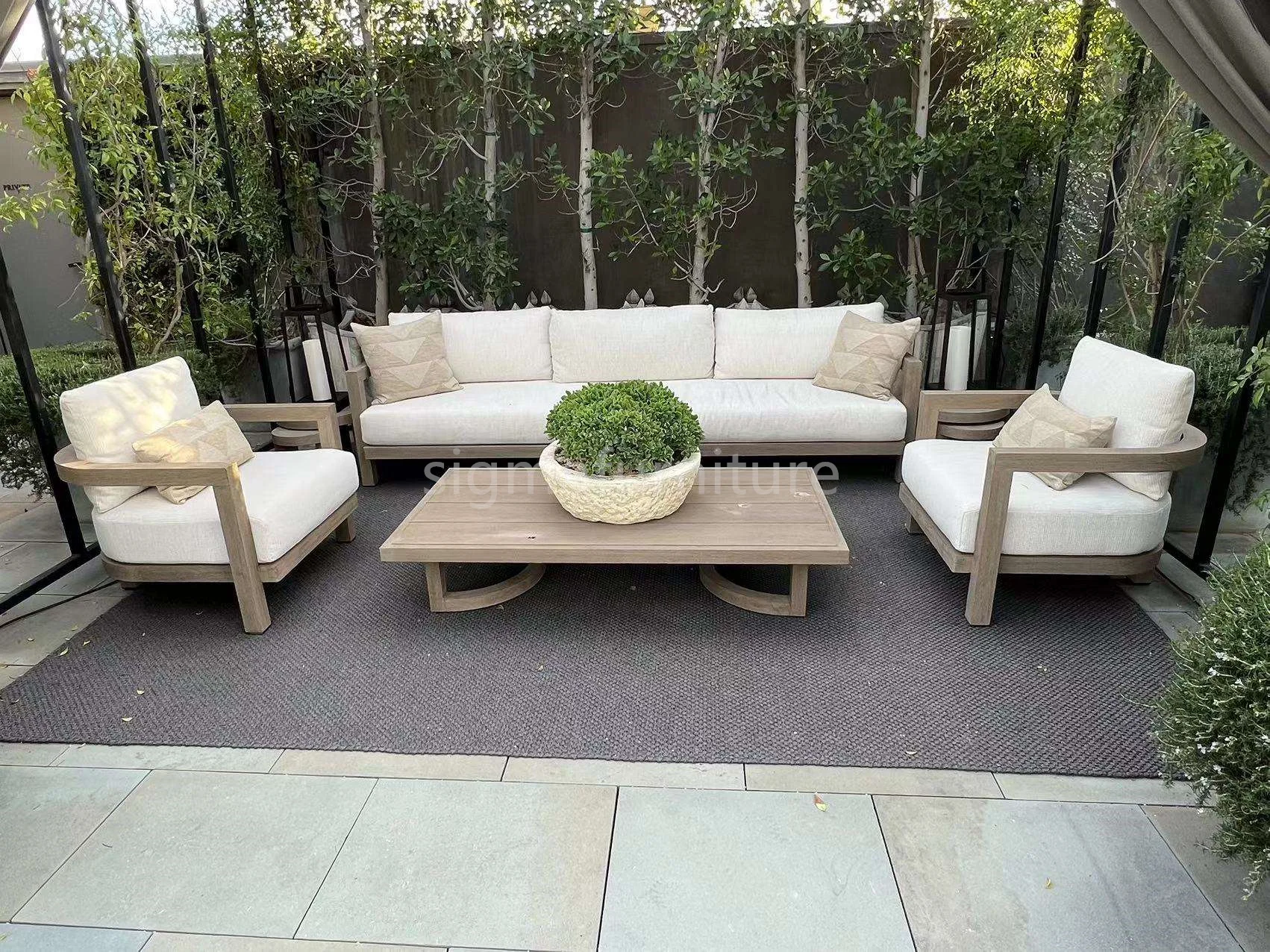 New arrival luxury modern teak wood patio garden sofa sets outdoor furniture