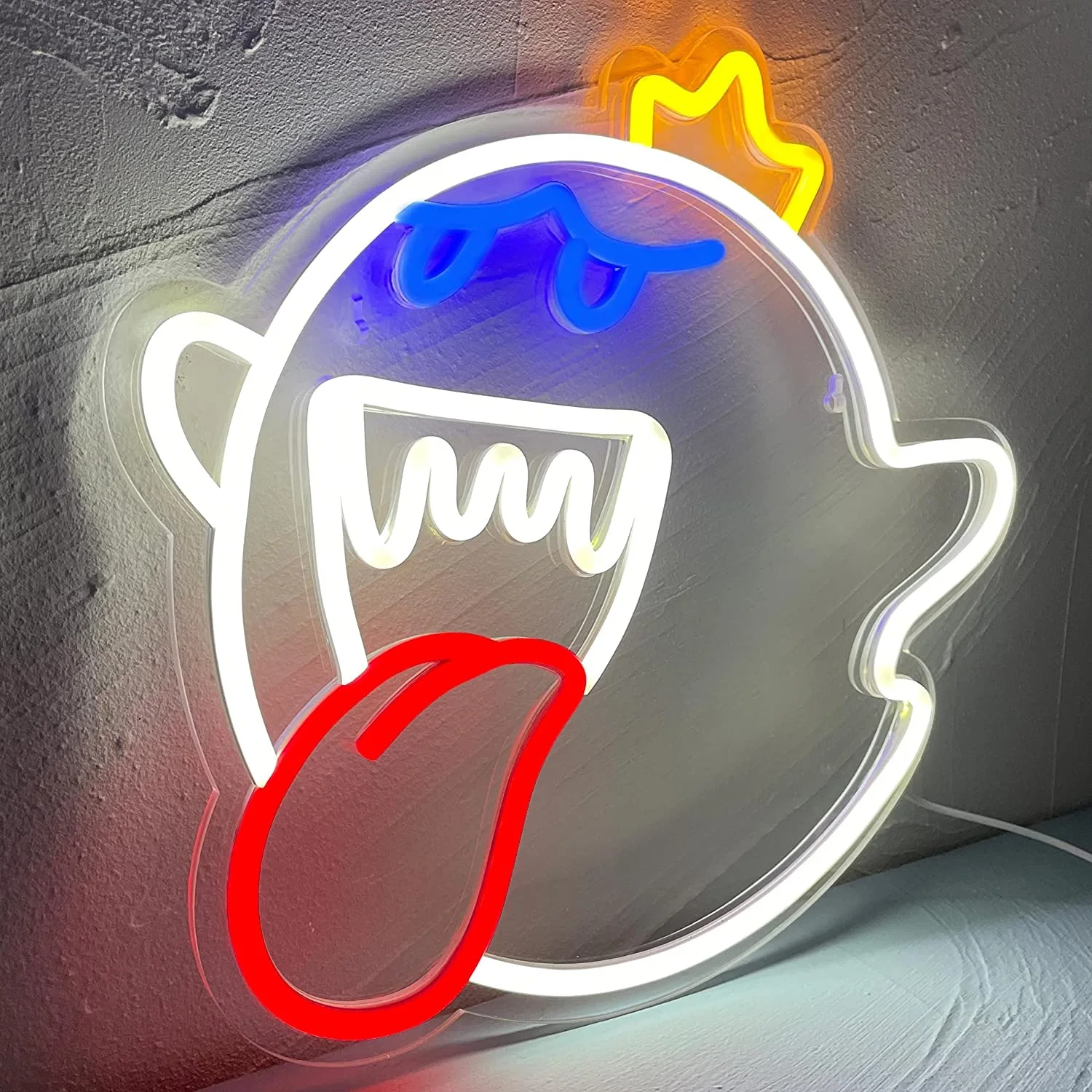 Неоновая вывеска King Boo The Ghost Face, светодиодная неоновая лампа для Марио, Акриловая вывеска для игровой комнаты, светильник, аксессуары, подарки для декора комнаты