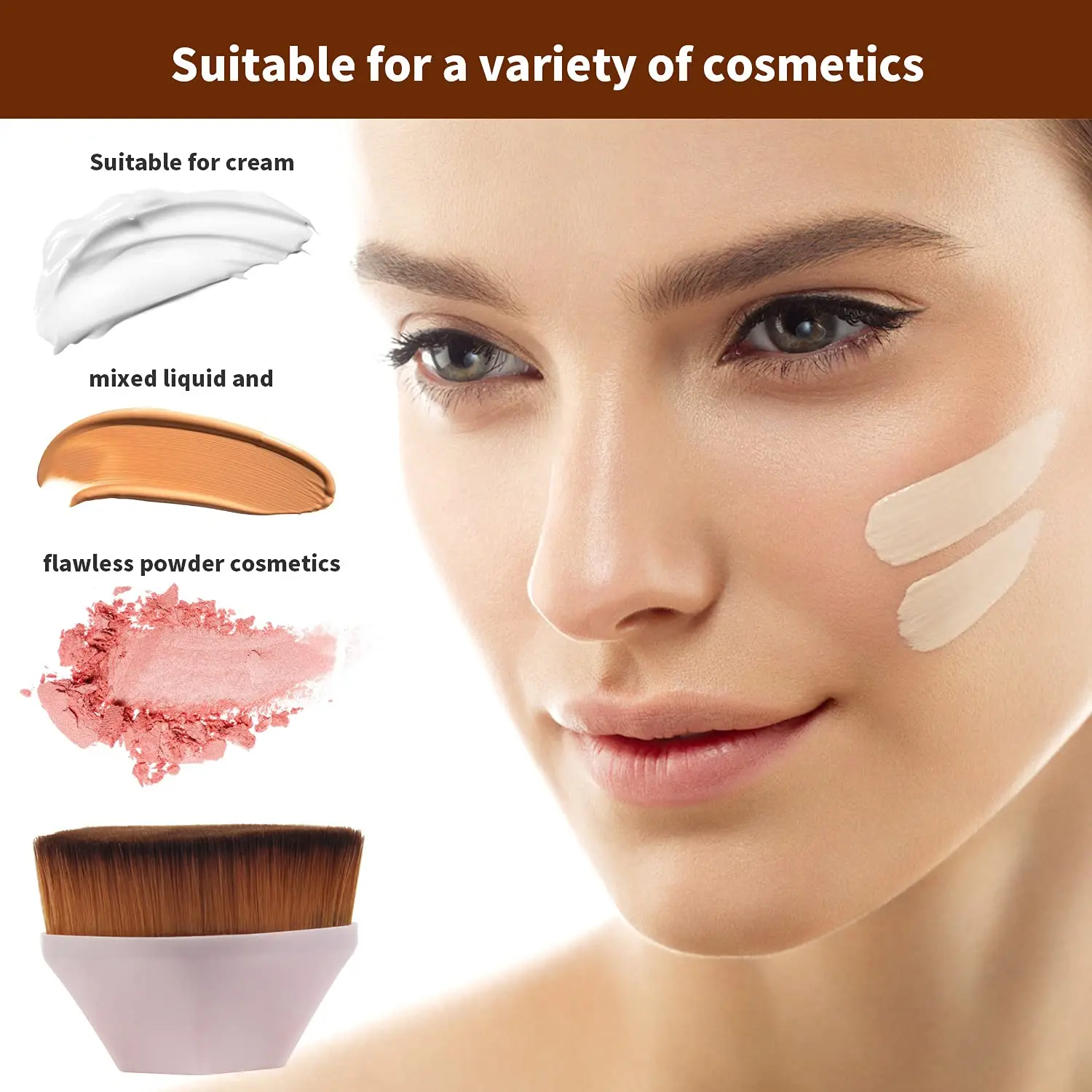 Foundation Flat Top Travel for Blending Liquid Cream or Powder Cosmetics with Protective Case Easy to Carry Make up Brush