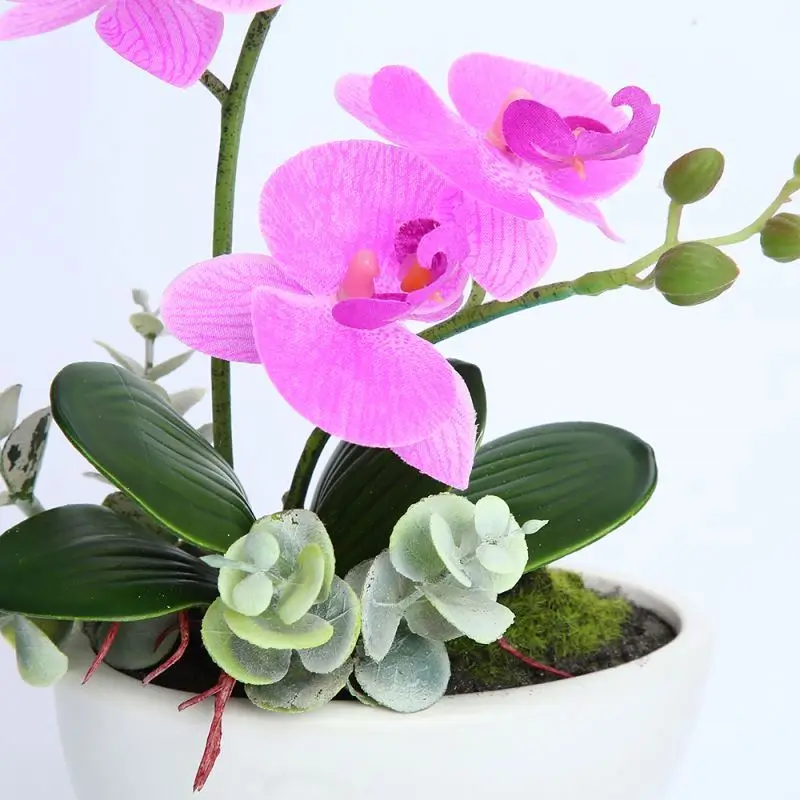 New Style Luxury 3d Real Touch Phalaenopsis Flower Artificial Gold Potted Dendrobium Plant Artificial Orchid In Pot