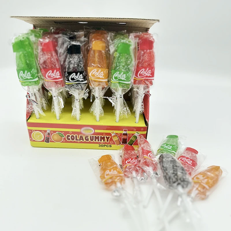 Hot Sale Cola bottle shape gummy lollipop candy Chinese Candy Manufacturers