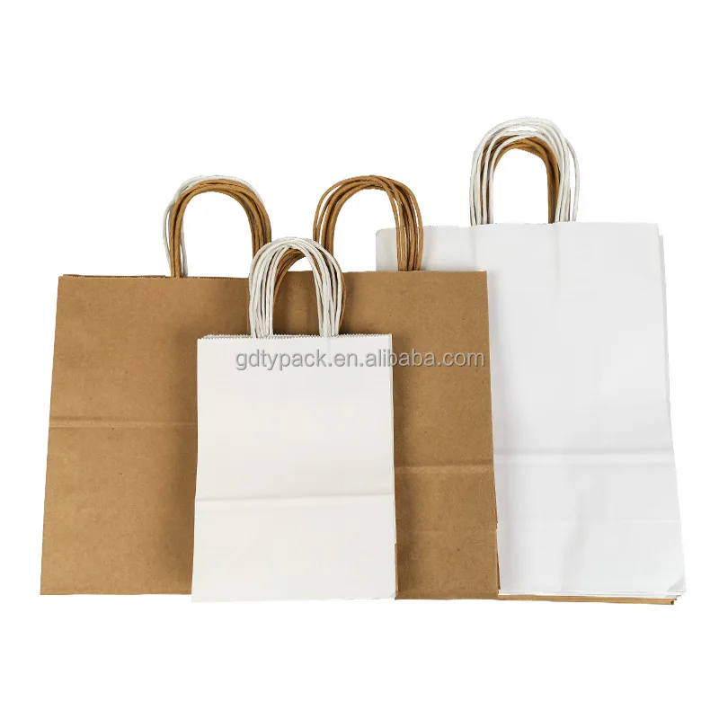 White and Brown Kraft Paper Twisted Handle Shopping Carrier Bag Embossed Logo Printed Eco-Friendly and Bio-Degradable