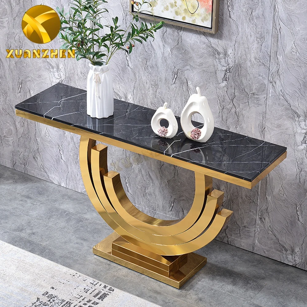 Foshan furniture living room luxury stainless steel hallway table modern metal console table with mirror CT037