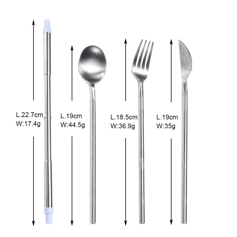 Portable Camping Stainless Steel Foldable Knife Spoon Fork Straw Travel Cutlery Set with Case