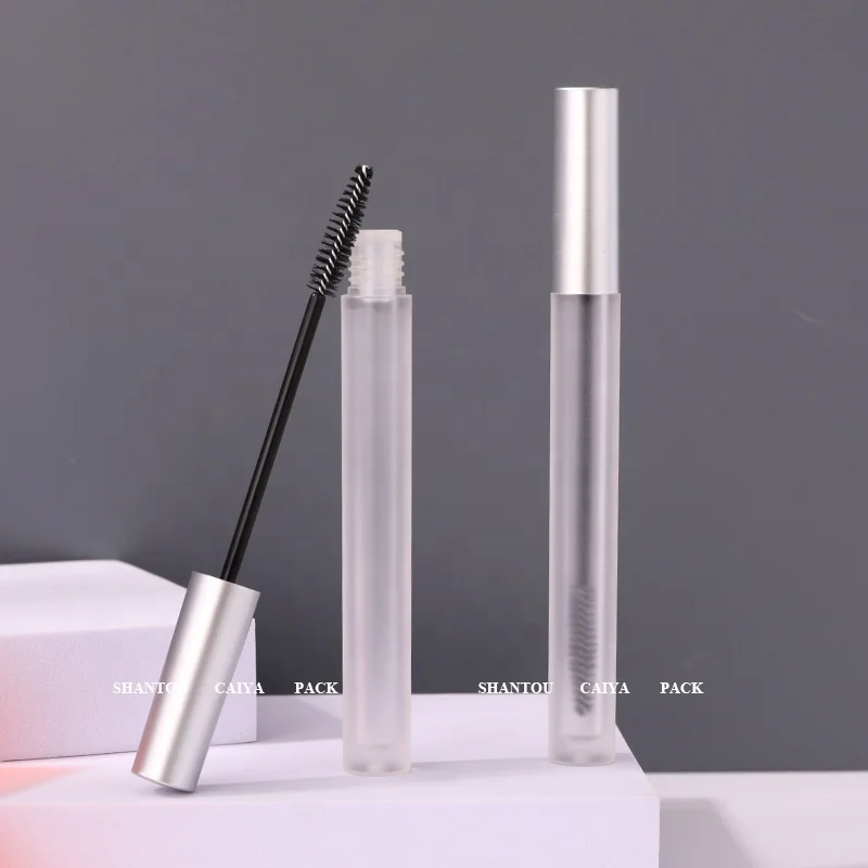 Wholesale 1.5ml silver slim empty mascara wand tube with brush frost bottle eyelash serum oil serum glue tube makeup packaging