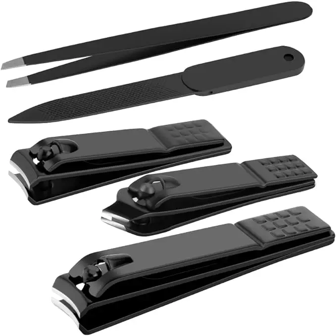 Nail Clippers Set in Black Matte Stainless Steel  with Tweezers  Nail File in 5pcs or 3pcs set