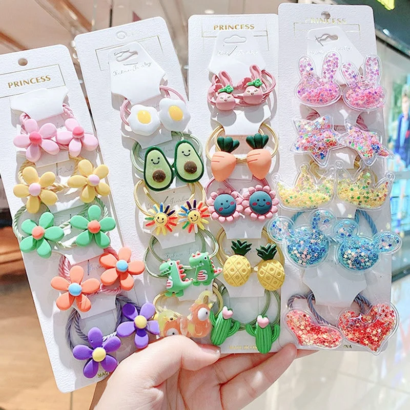 10pcs hair accessories packaging card kids quicksand and animal rubber band elastic hair head band