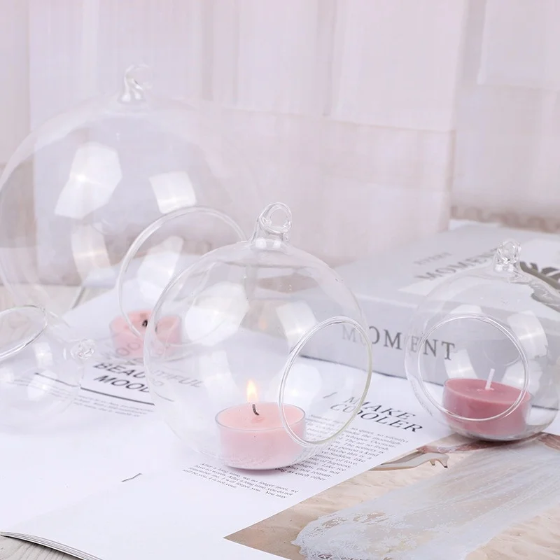 Factory Wholesale In Stock Cheap Clear Glass Xmas Ball Tealight Holder/Ball Pendant Tealight Holder/Ball Candle Holder for Home