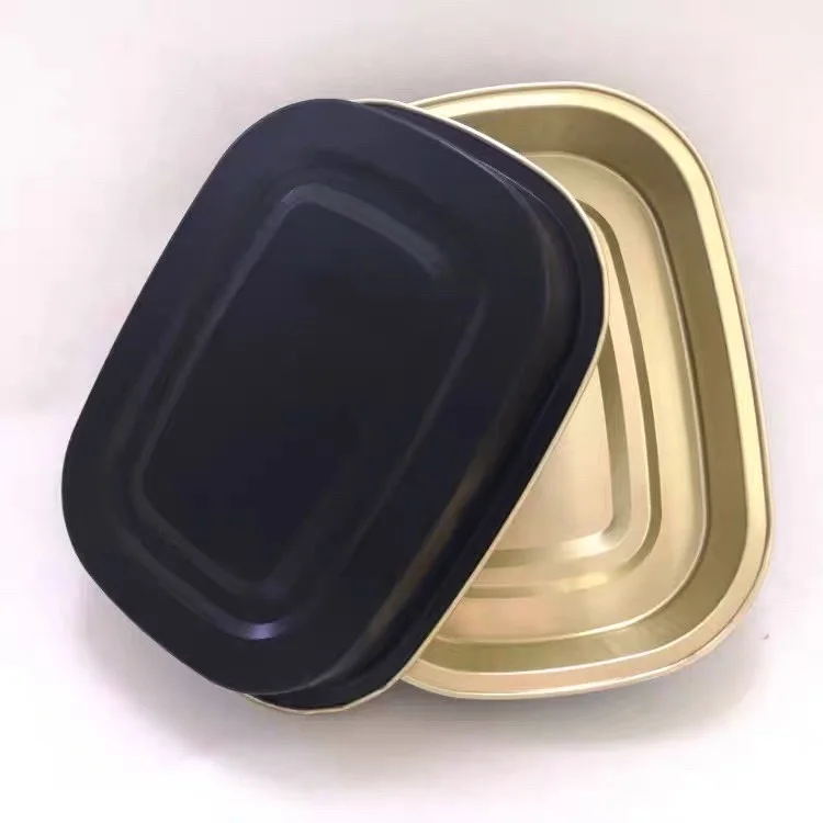 600ml Disposable Rectangle Rectangular Food Serving Food Grade Smootheall Black Gold Color Aluminum Foil Food