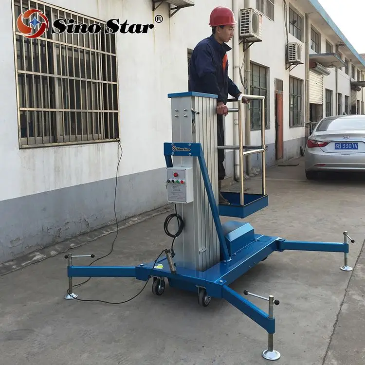 Sino star brand 12m Electric Order Picker lift Mobile Aluminium Mast Ladder Lift Hydraulic Man Lift Platform Price