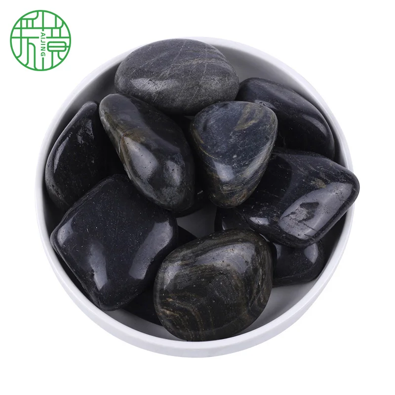 Factory outlet high quality glossy microlandschaft black polished stone garden pebble flooring banth mat