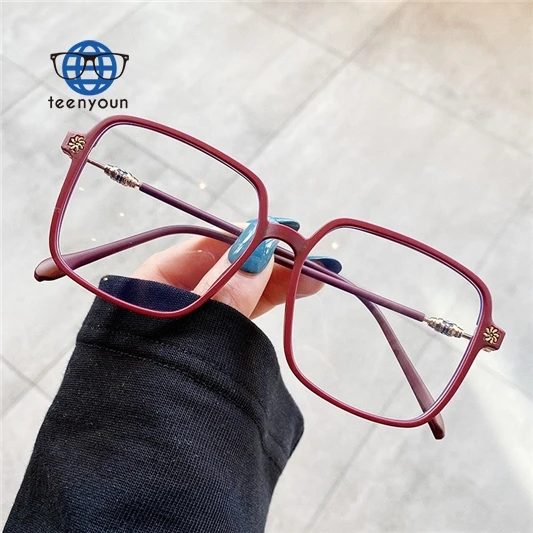Teenyoun Eyewear Metal Flower Decoration Tr90 Frame Eye Glasses Oversized Square Clear Lens Eyeglasses For Student