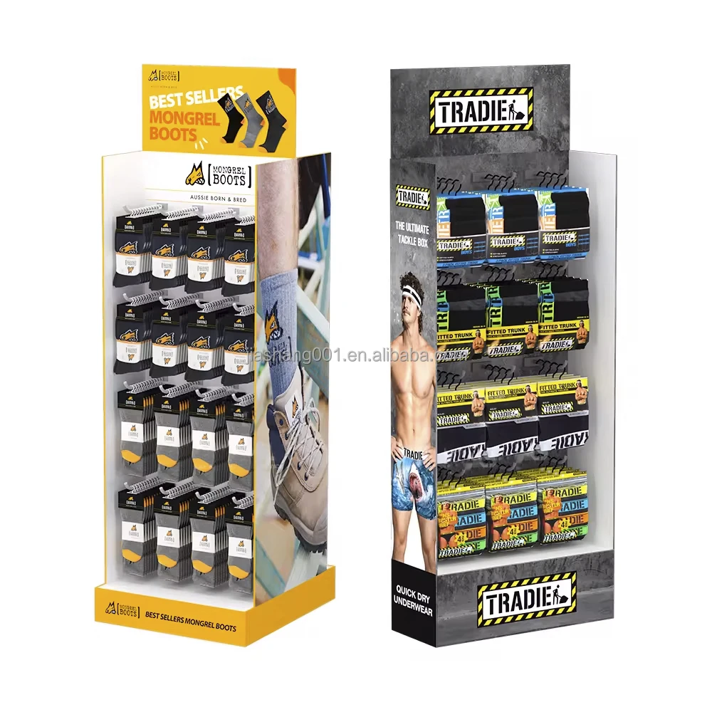 Double Sided Corrugated Cardboard Hook Peg Display Rack Corrugated Retail Rotating Floor Cardboard Hook Display for Electrics