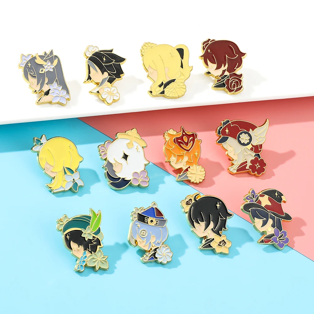 Wholesale Japan Anime Lapel Pin Genshin Impact Cartoon Character Metal Badge Brooch