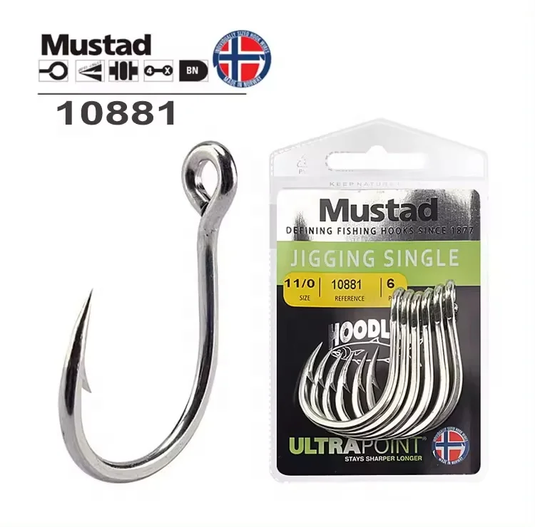 Mustad 10881 #1/0 3/0 5/0 7/0 9/0 11/0 морской воды Высокоуглеродистая сталь рыболовный крючок джиггинг крюк
