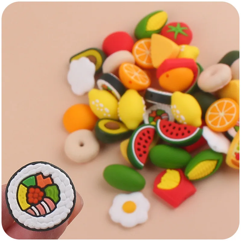 Custom Fruit Food Grade Soft Silicon Teether Bead Baby Chew Character Silicone Focal Beads For Pens