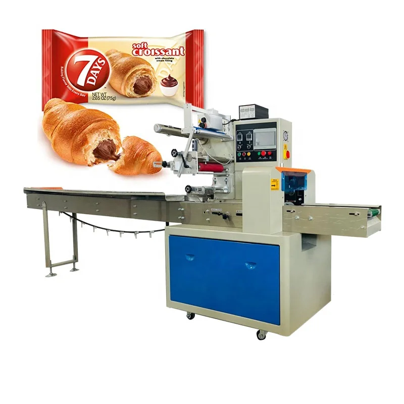 Automatic Plastic Bag Horizontal Pillow Bread Wafer Biscuit Sandwich Machine Connected Flow Packing Machine