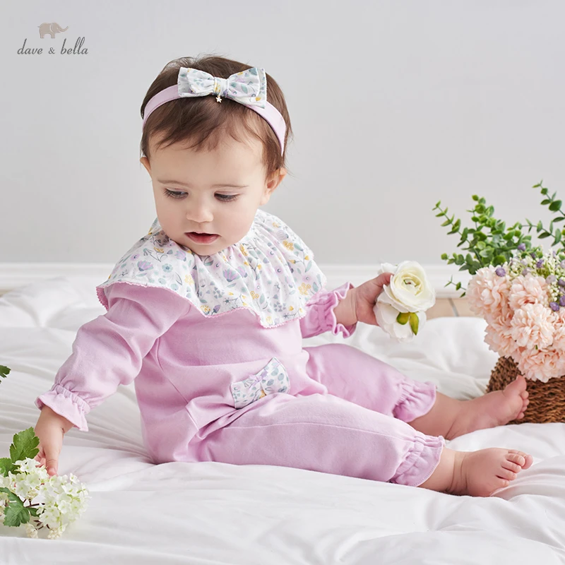 DB1223453  dave bella spring new born baby girls fashion cartoon jumpsuits infant toddler clothes children romper 1 piece