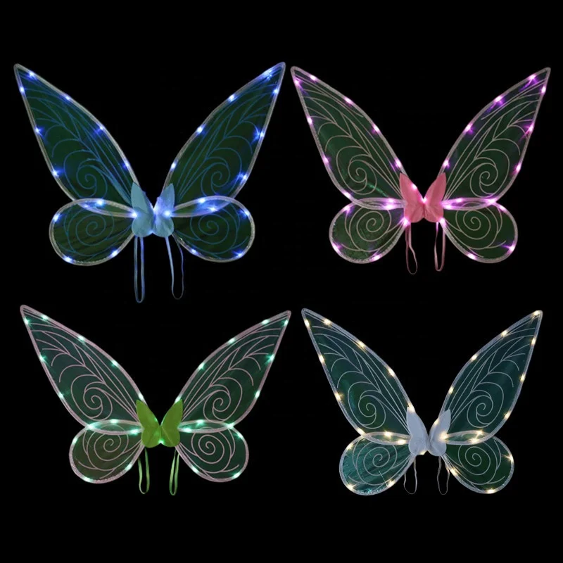 Fairy Elf Princess Angel Wings Halloween Cosplay Costumes Ribbon Performance props children adult DIY luminous wings with light