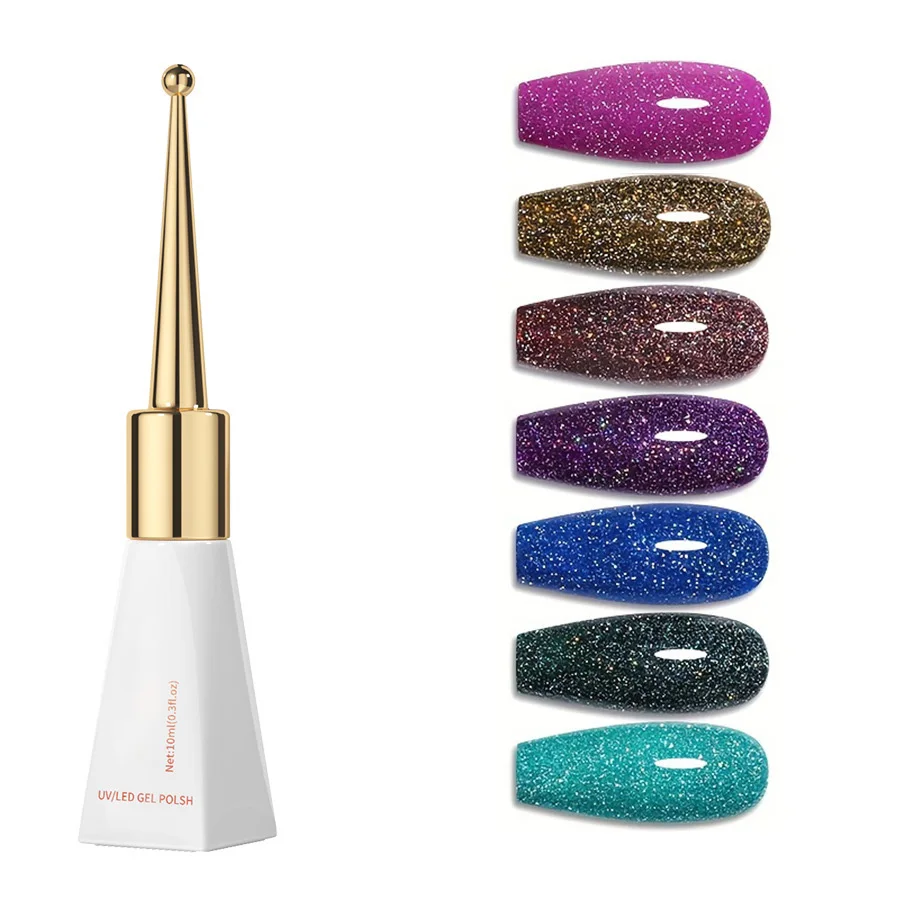 10ml Sparkle Shiny Flash Nail Gel Wholesale Odorless Resin Fluorescent Reflective Disco UV Glitter Gel Nail Polish
