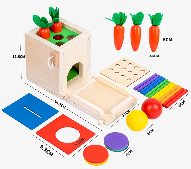 CPC  4-in-1 Montessori wooden Carrot Harvest Game Matchstick Color Drop Game and Coin Box toys for girls and boys