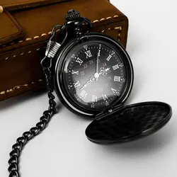 Two-faced Pocket Watch Silver black gold Smooth Quartz Pocket Watch With long Chain Best Gift To Men Women Laser engraving logo