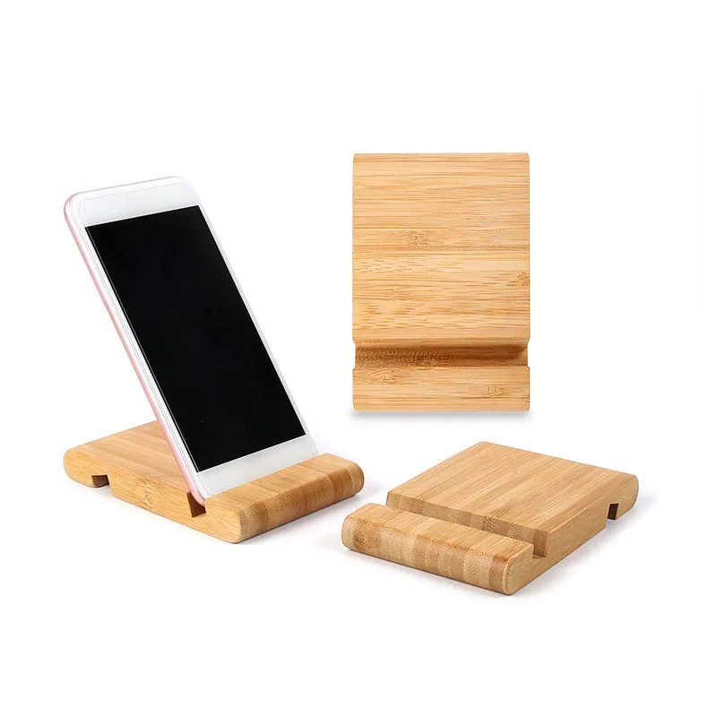 Creative Advertising Promotional Gifts Customized Laser Logo Mini Portable Double Groove Bamboo Tablet Phone PC Holder