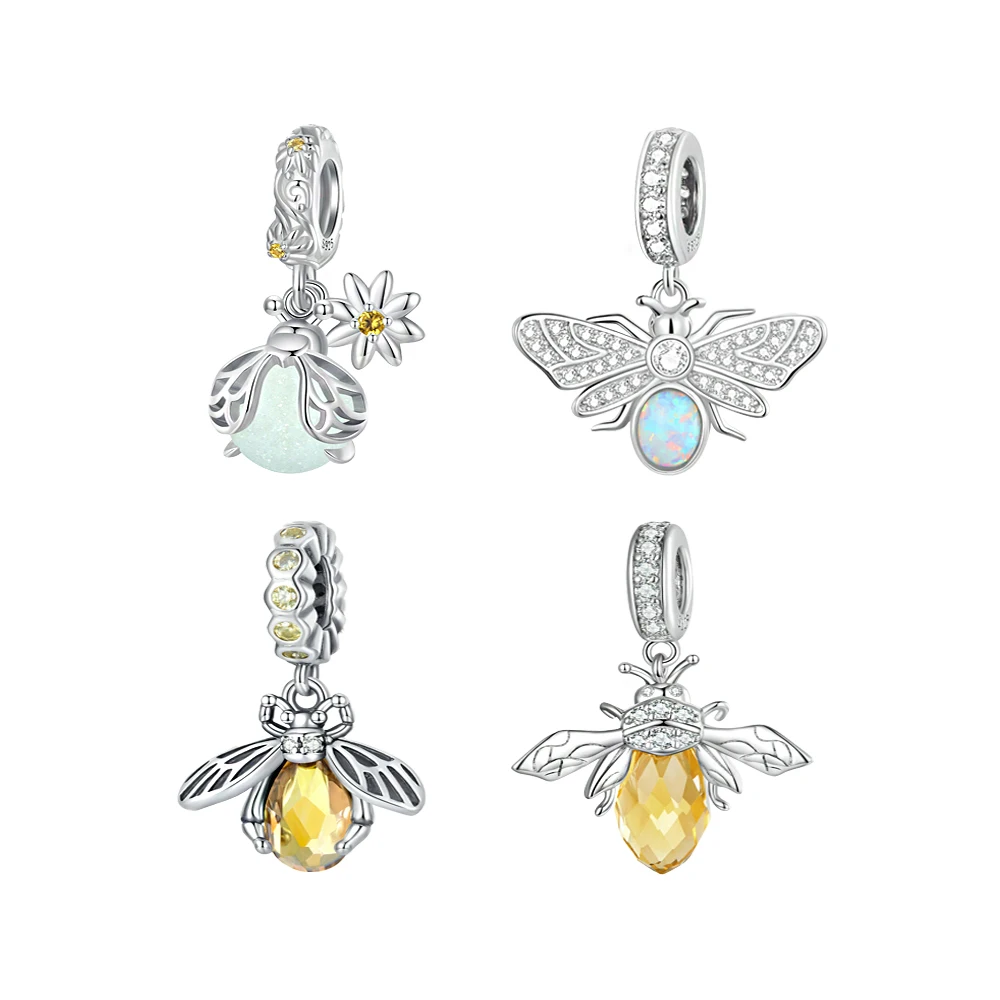 Hot Sale 100% S925 Sterling Silver Firefly Bee Pendant Bracelet Charms Jewelry Necklace