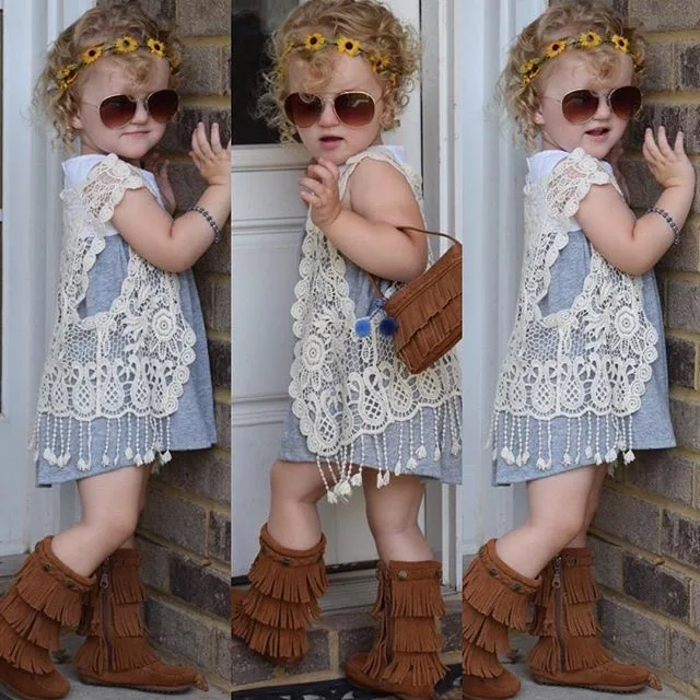 
lyc-4160 Toddler Kids Baby Girls Crochet Lace Hollow Cardigan Tops Vest Tassels Waistcoat Beach Cover up Beachwear shirt 