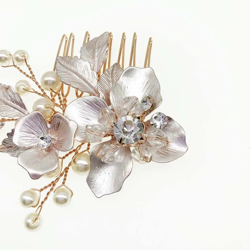 SHSS2074  handmade pearl bridal hair comb leaf branch gold wedding hair clip bride accessories