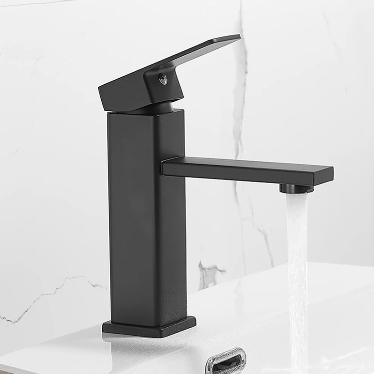 Black Paint Square Bathroom Sink Faucet Single Handle Basin Faucet Wash Tap Bathroom Basin Faucet