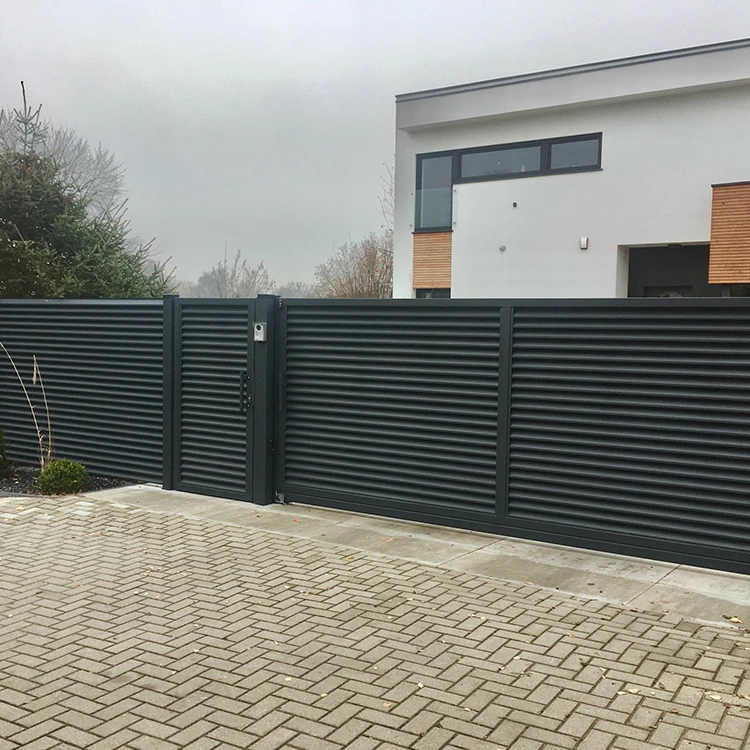 GRANDSEA CUSTOMIZE aluminium louver main gates house villa external front entry automated sliding aluminum fence gate designs