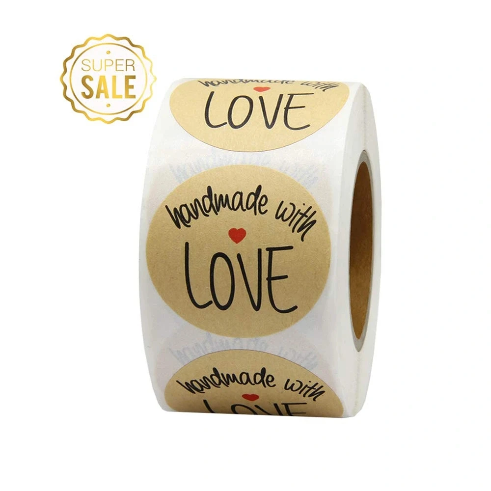 
Natural Color Brown Custom Small Paper Printed Roll Thank You Kraft Paper Sticker 