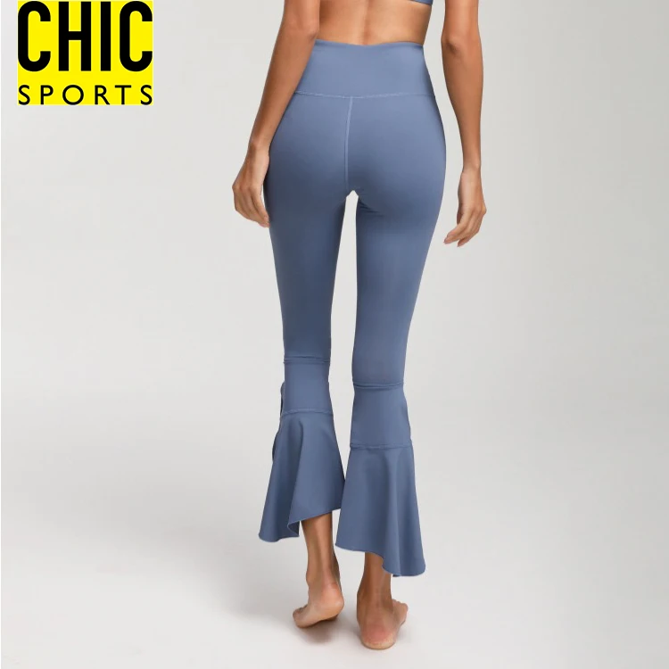 
Sexy Pink Ruffle Flare Dance Leggings Fitness Sports Bell Bottom Beauty Women Wide Leg Yoga Pants 