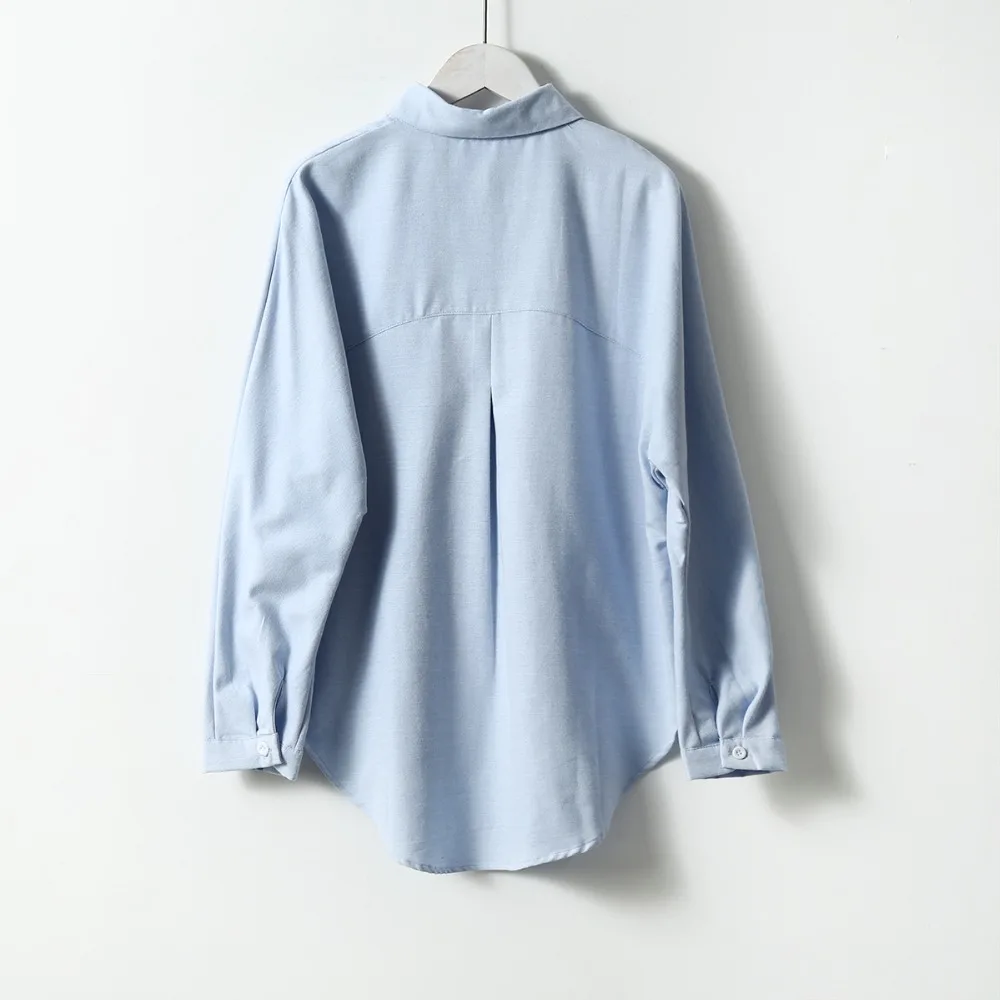 
2021 new Korean shirt solid-color bat-sleeve tops double pockets chunky shirt outerwear for female 