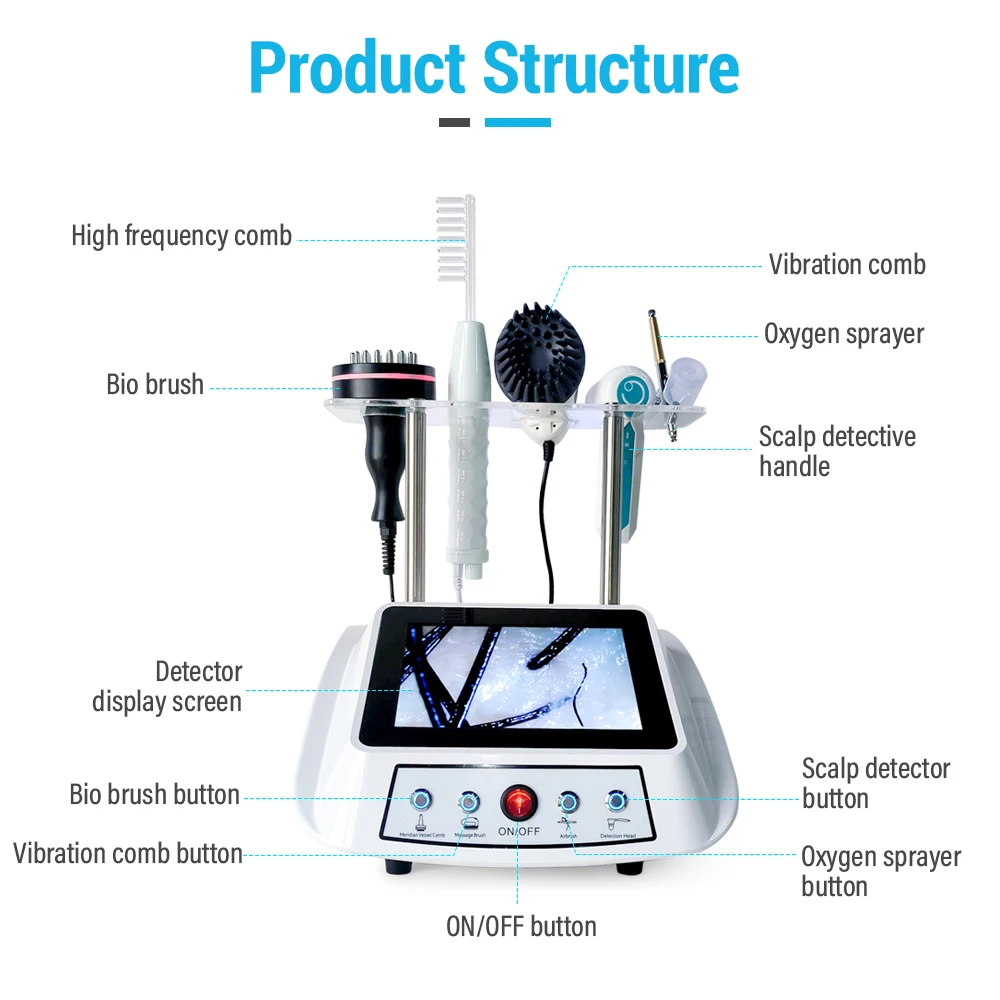 5 in 1 high frequency scalp massage comb / hair regrowth sprayer / scalp care bio brush hair scalp analysis machine