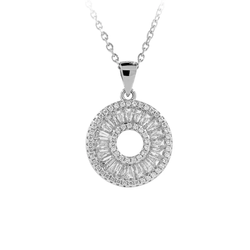 CZ Cubic Zirconia Paved Round Disc Wedding 925 Silver Jewelry Wholesale and Pendant for Women Ladies