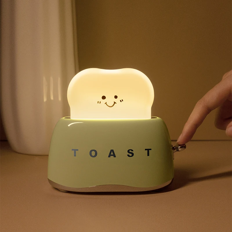 Cute Night Light Toast Lamp Dimmable LED Toaster Night Lamp Rechargeable And Timer Setting Nursery Night Light