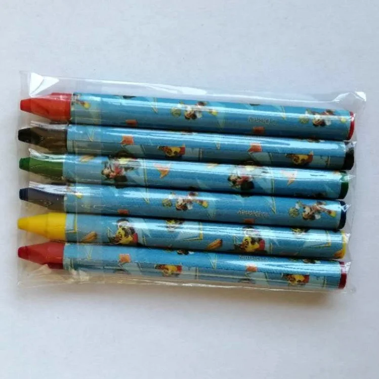 factory mini crayon set 6 color cheap crayon plastic bag packing